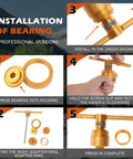 Step-by-step guide for Beast Bottom Bracket Removal And Installation Tool Kit With Bearing Press shown with aluminum components.