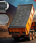 7x12 Vinyl Coated Mesh Dump Truck Tarp With 5 Inch 18oz Double Pockets on raised truck bed, reinforced hems, brass grommets