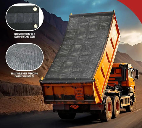 Beefy 7 Ft By 18 Ft Vinyl Coated Mesh Dump Truck Tarp Cover With 5 Inch Pockets And 18 Oz Heavy Duty Double Pocket Design on truck
