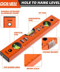 Pro Grade 12 Inch Magnetic Torpedo Level With Dead On Precision Green Acrylic Vials Heavy Duty Aluminum Frame And Shock Absorbing Rubber End Caps For Rock Solid Accuracy On Any Diy Or Professional Trade Job featuring orange frame and vials.