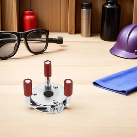 Professional Grade Rock Solid Stainless Steel Smoke Transducer Remover Gripper on a workbench with eyewear and tools.