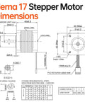 Technical drawing of 5 Pack Nema 17 Stepper Motors 2 Phase 1.8 Degree High Torque Bipolar 0.41 Nm dimensions and wiring diagram.