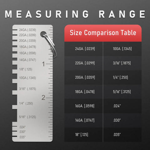 Round Dual Sided Metal Sheet Gauge And Thickness Gauge 2 Pack Pro Grade Stainless Steel Welding Gauge size comparison table