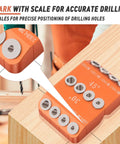 Multi Angle Cable Railing Drill Guide Jig With 30 45 90 Degree Angles For Angle And Straight Holes, shown in use on wood