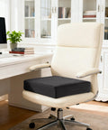 Ergonomic Recliner Seat Cushion 18 By 18 Inch Thick Gel Fill For Seniors To Pop Up Easy On Sofas Couches And Chairs With Durable Dark Grey Slipcover Fabric Perfect For Pain Relief And Comfort placed on a white office chair.