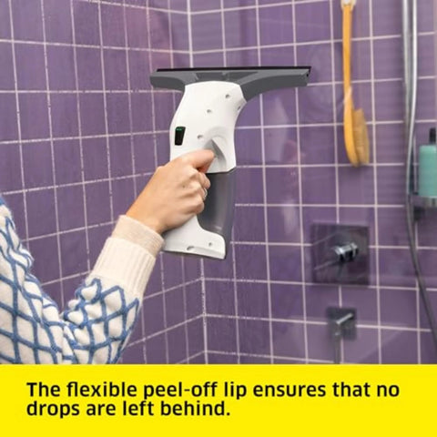 Kärcher WV 1 electric window vacuum squeegee, white and gray handheld glass cleaner with a 10-inch head