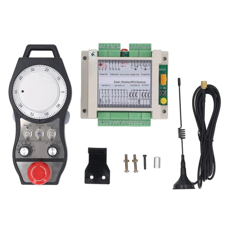 Next Level CNC Handwheel Controller Goes Wireless With Super Smooth 6-Axis Ergonomic Design And Massive 60m Range For Serious Shop Grinds. Wireless CNC MPG handwheel controller kit with ABS receiver, antenna, and emergency stop button