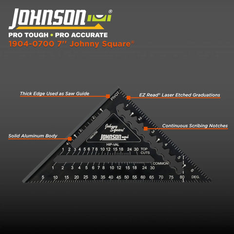 Johnny Square 7 Inch Aluminum Rafter Square With EZ Read Finish Pro Framing Tool for Hip Valley and Jack Rafters CNC Machined Edges