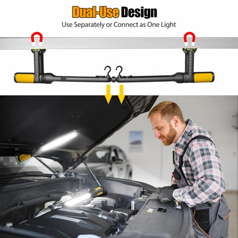 Pro Grade Dual Underhood Work Light With Smart Sensor Control 2400 Lumens LED 4400mAh in use for car repair