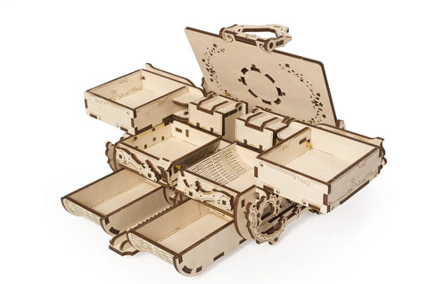 Antique Style Wooden Box Puzzle Kit For Adults Who Dig 3D Mechanical Model Building Set DIY Laser Cut Wood Kit With Hidden Compartments And Moving Parts Brain Teaser And Conversation Piece For Home Or Office, open laser-cut plywood box