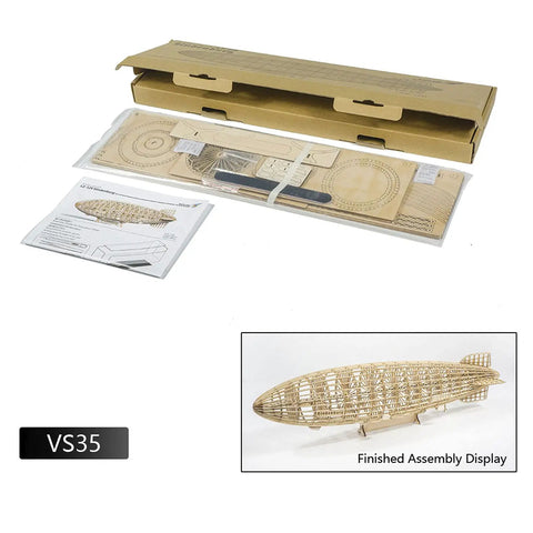 1:453 Scale D LZ129 Airship Wooden DIY Model Kit For Teens And Adults Dope Build With High Precision Cut Technology Educational STEM Toy For Home Display Immersive Woodworking Experience 540mm Length packaging and components
