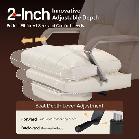 Adjustable seat depth feature on 160 Degree Reclining Office Chair With Footrest Ultra Plush Cloud Cushion for home office