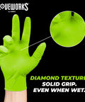 GLOVEWORKS HD green disposable gloves, 8 mil, diamond-texture, latex-free, medium, 2 boxes of 100