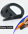Vinyl wrap safety cutter side view, black plastic with textured grip and blade guard