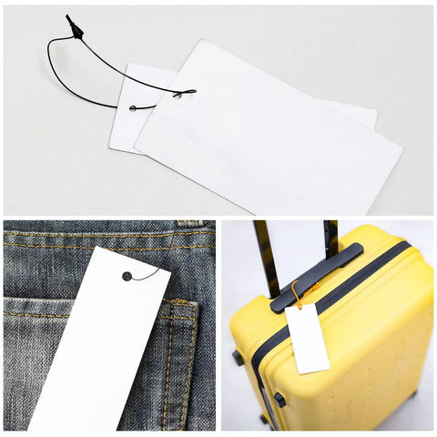 5000 Pcs Clear Plastic Security Tag Ties 9 Inch Zip Lock Fasteners For Clothing Price Tags Shoes Luggage Hang Tags Heavy Duty Snap Loop Cable Organizers Bulk Haul To Secure Your Merch And Keep Your Store Sorted Zero Sweat Daily, featuring labels on denim and luggage.