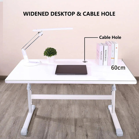 Rock Solid Manual Standing Desk With Easy Crank Adjustment Ergonomic Sit To Stand Workstation Table showing widened desktop and cable hole.
