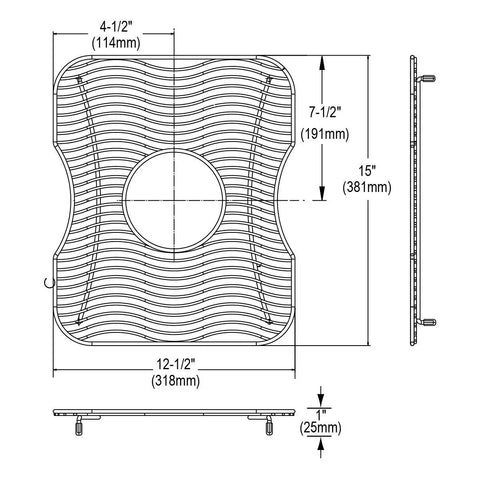 Diagram of Stainless Steel Bottom Grid For Standard Kitchen Sinks 12.5 By 15 By 1 Inches, showing dimensions and design.