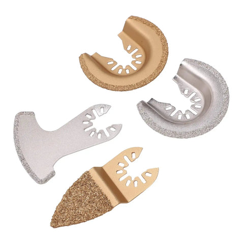 4 Piece Oscillating Saw Blades Multi Tool Kit With Semi Circle Finger Segment Blades High Grit Carbide Quick Release For Grout Ceramics Masonry