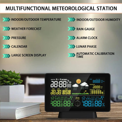 Smart Wireless Rain Gauge And Weather Station With Outdoor Thermometer Hygrometer Atomic Clock Forecast And Barometer display