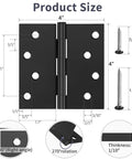 Diagram of Tough As Nails 4 Inch Door Hinges Matte Black Exterior Set With Square Corners, showing measurements and screws.