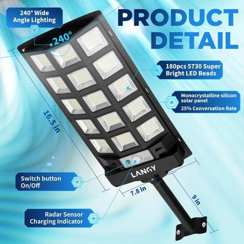 Two Pack Crazy Bright Solar Street Lights Outdoor 120000 Lumens Dusk To Dawn LED Security Street Light with product details