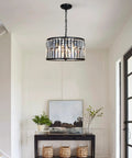 Crystal Drum Chandelier For Dining Room And Kitchen Island, Dope Modern 6-Light Ceiling Fixture in a living room setting