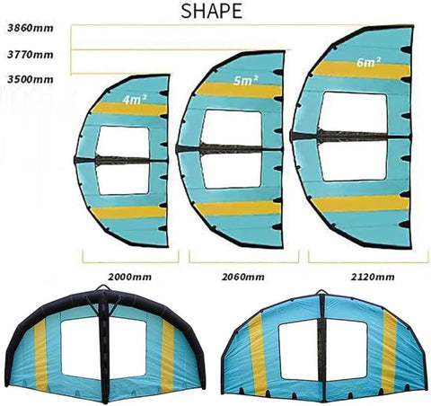 Inflatable Windsurf Wing For Easy Foiling And Surfing, Handheld Wing Foil Kite With Clear Window in sizes 4㎡, 5㎡, 6㎡