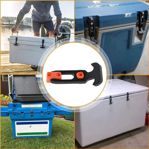 4 Pack Rubber Latches With Flexible T Handle Draw Latches on storage boxes and coolers for secure vibration resistant use