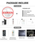 Package contents for Personalized Bourbon Bar Neon Sign LED Wall Decor Dimmable Custom Text Neon Light For Man Cave Home Pub Basement Lounge.
