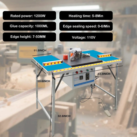 Full Auto Edge Banding Machine Woodworking Benchtop Station With Double Side Gluing And Auto Tape Cut Heavy Duty 110V dimensions and features
