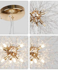 Eight Light Gold Crystal Firework Dandelion Chandelier With Modern Semi Flush Mount Ceiling Light Fixture details view