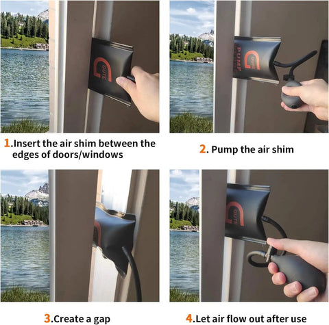 Steps to use Air Wedge Bags With Pump 2 Pack Pro Leveling Kit For Heavy Lifting 300 Lbs shown in door frame application