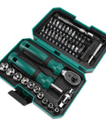 Knockout Metric Ratchet Wrench Set Featuring 10 Sockets Spanning 4 To 13 Millimeters with driver bits and extensions in case