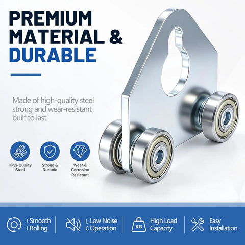 High-quality steel component of Two Pack 4 Wheel Silent Channel Trolley Kit With Lifting Eye Nut Heavy Duty Fits 1-5/8 In Wide And Taller Strut Channels Galvanized Steel Beam Trolley For Garage Doors Barn Doors Lifting System.