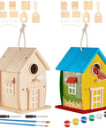 2 Pack Rustic Wood Bird House Kit With Paints And Brushes For Grownups And Kids Build It Yourself Pine Weatherproof Outdoor Craft
