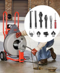 Heavy Duty Drain Snake Auger Drill Attachments 10 Pack with steel heads for Ridgid K400 C cleaner in use clearing clogs.