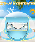 Pop Up Baby Beach Tent For Toddlers And Infants, Portable Sun Shade For Beach And Camping, Easy Two Way Access, Blue Baby Tent