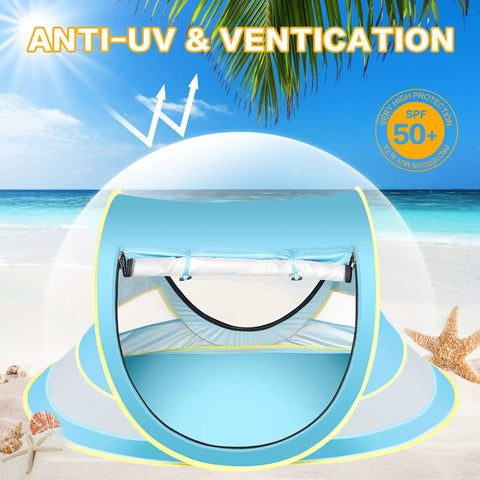 Pop Up Baby Beach Tent For Toddlers And Infants, Portable Sun Shade For Beach And Camping, Easy Two Way Access, Blue Baby Tent