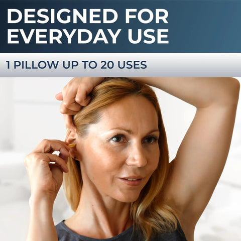 Woman using Small Ear Plugs For Sleep Ultra Soft Foam For Small Ears With 32 Decibel Noise Reduction in ear