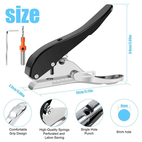 8mm Heavy Duty Hole Punch Tool For Paper And Card Projects with edge banding, countersunk drill, built tough metal construction