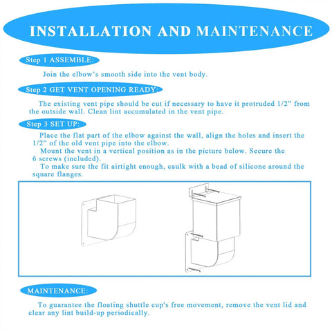 Installation guide for Outdoor Dryer Vent Cover No Brainer Energy Saving Seal No More Cold Air Leaks Heavy Duty Vent Seal.