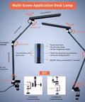 LED Desk Lamp With 10 Color Modes 2700K To 7000K Stepless Dimming Architect Clamp For Monitor Studio Reading Home Office diagram