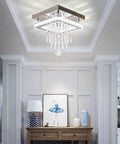 Square Crystal Chandelier LED Flush Mount Ceiling Light For Bedroom Dining Room Hallway And Bar Dope Modern Crystal Pendant Lamp With K9 Crystals Cool White Glow Elegant Living Room Fixture in hallway setting