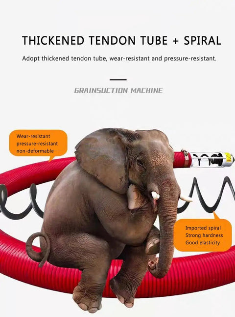 Beast Mode 4500W Grain Pumping And Suction Auger Conveyor with elephant demonstrating thickened wear resistant pipe