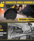 Cordless Brushless Mini Angle Grinder Kit in use outdoors grinding metal, highlighting portability and versatility.