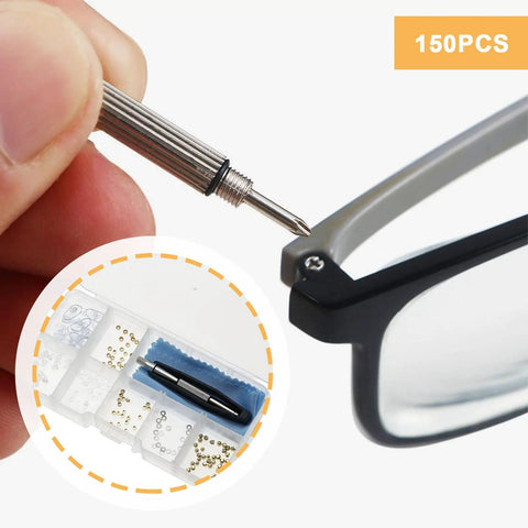 DIY Eyeglass Repair Kit 150 Pcs Screws Nuts Washers Tweezers Nose Pads For Glasses Fixing Gold Tone Eyewear Set with Tools