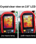 Thermal imaging camera displaying crystal-clear close-up view with Ultra Lightweight UT-Z002 Macro Lens installed and without lens