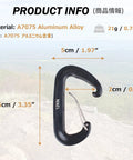 12kN Aluminum D Ring Carabiner Clips Wiregate Green Pack Of 4 Heavy Duty Carabiners with dimensions and material info.