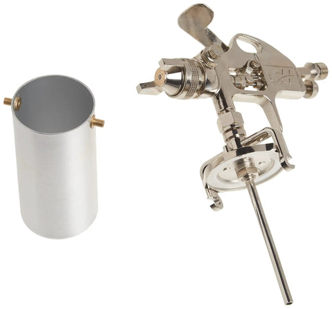 HVLP Paint Sprayer Gun With Pattern And Fluid Control, showing 20 Ounce Gravity Feed Canister, stainless needle visible