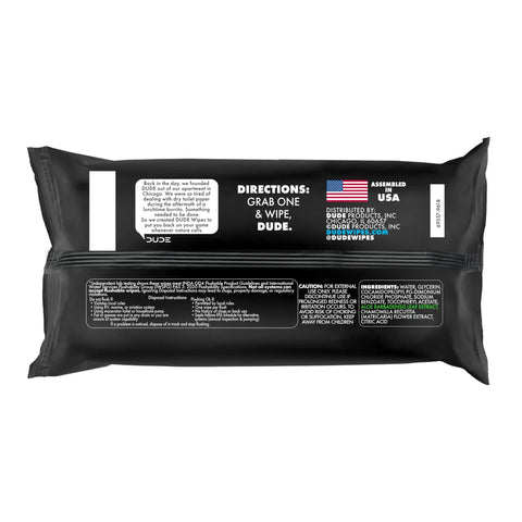 Back view of Fragrance Free Extra Large Flushable Wipes For Sensitive Skin No Scent Unscented Adult Wet Wipes With Vitamin E And Aloe Septic Safe Travel Pack 48 Count On The Go, showing usage directions and ingredients.